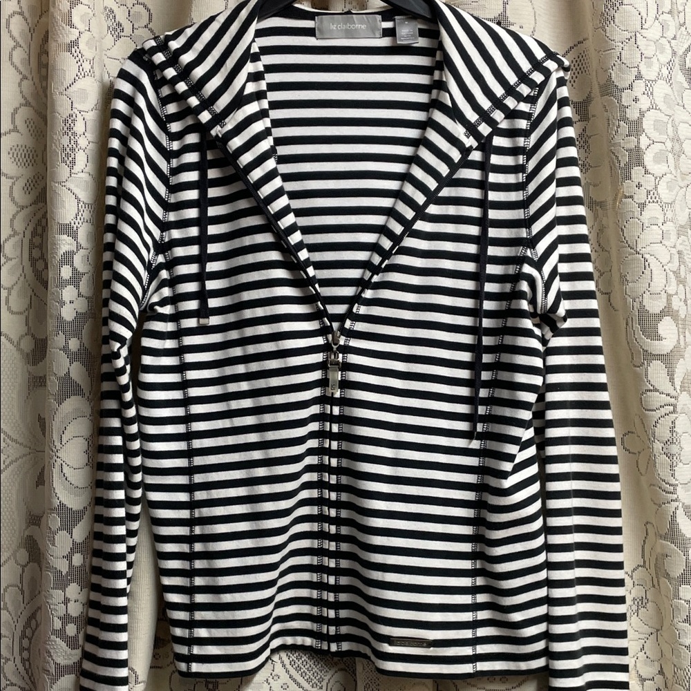 Liz Claiborne Black and White Striped Utility Jacket No Pockets